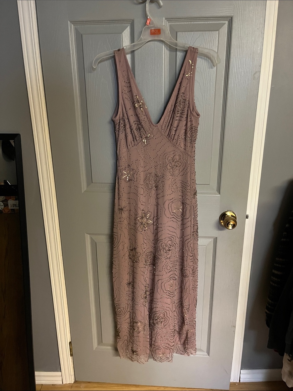 BHLDN Dusty Rose Sequin-Embellished V-Neck Maxi Dress